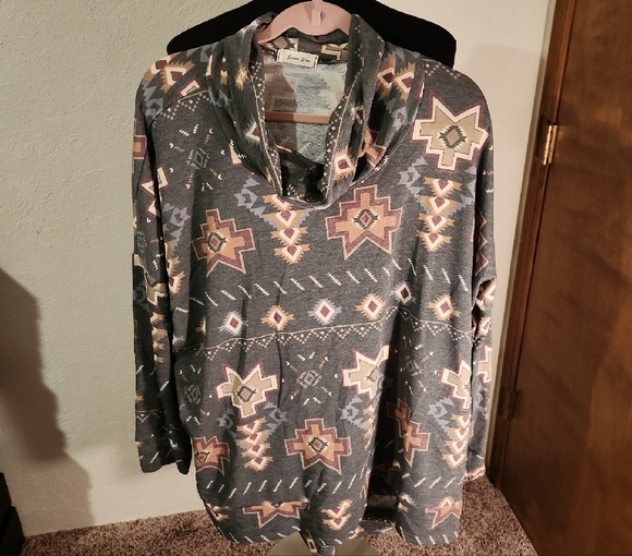 Beeson River Tops - Beeson River Aztec Print Cowl Neck Oversized Top XL